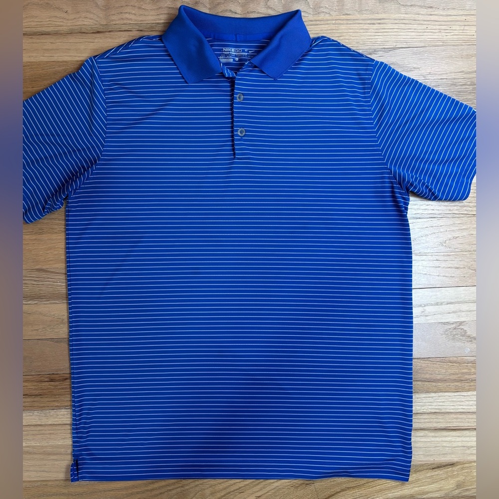 Nike Golf Men's Polo Shirt L Tour Performance Dri-Fit Blue White Striped